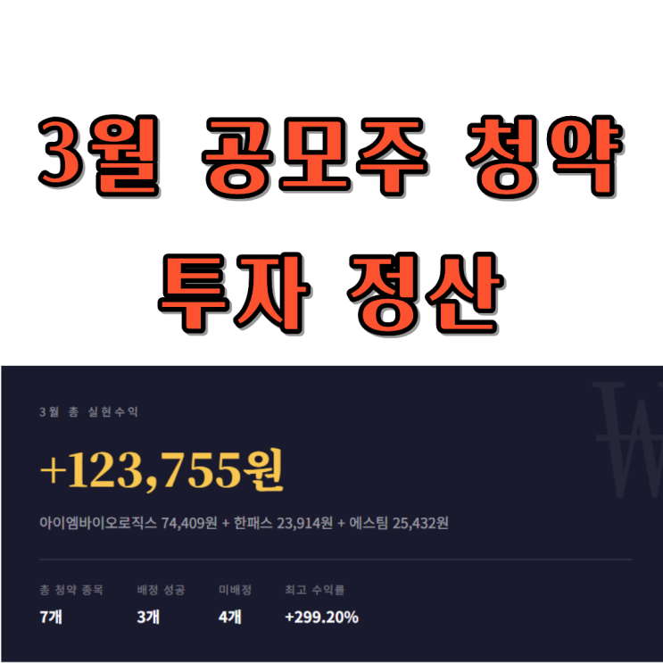  3월 공모주 청약 투자 정산, 수익, 수익률,