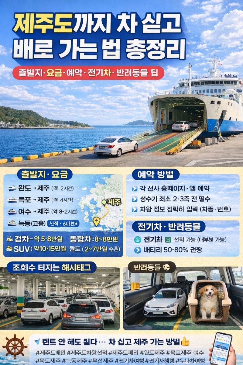 제주도까지 차 싣고 배로 가는 법 총정리 (출발지·요금·예약·전기차·반려동물 팁)