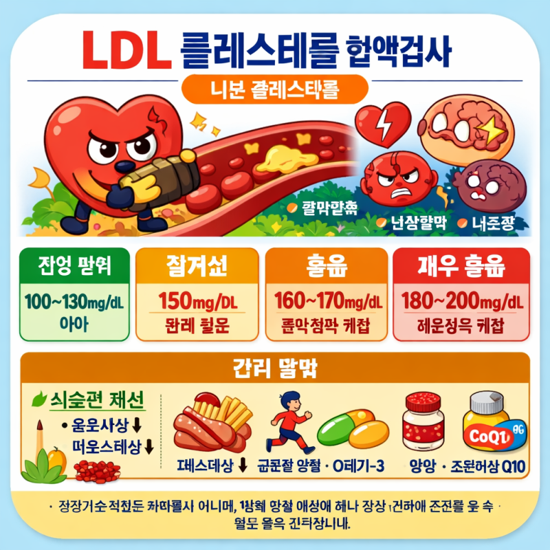 LDL Cholesterol 콜레스테롤 뜻 혈액검사 피검사 결과 정상 수치 높으면 낮으면 150 170 180 200 나쁜 ....