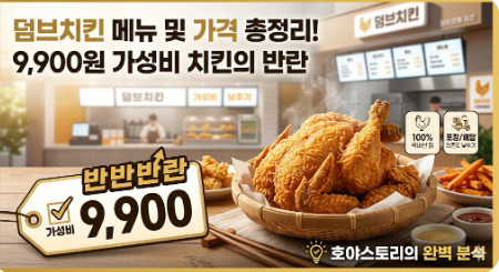 요즘 대세 덤브치킨 메뉴 및 가격 총정리: 9,900원 가성비 치킨의 반란