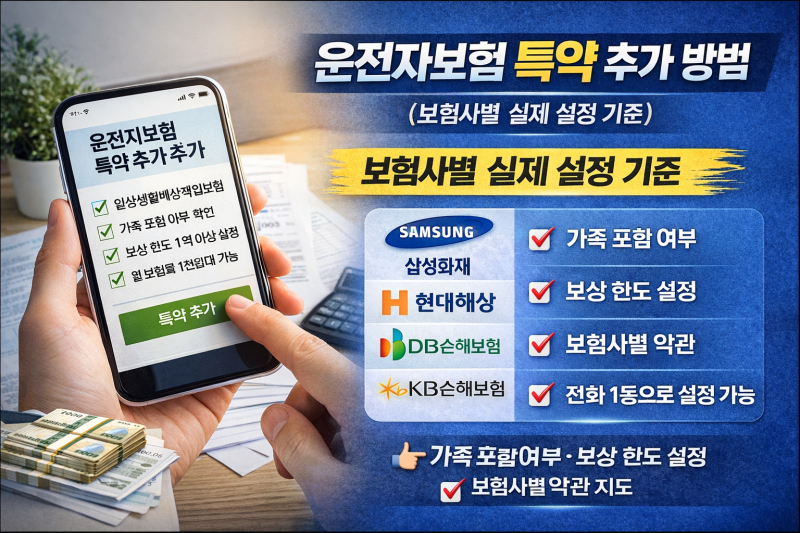 운전자보험 특약 추가 방법 (보험사별 실제 설정 기준)