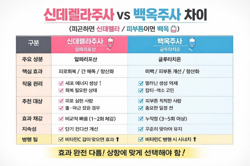 신데렐라주사 vs 백옥주사 차이 제대로 정리 (직접 맞은 후기)