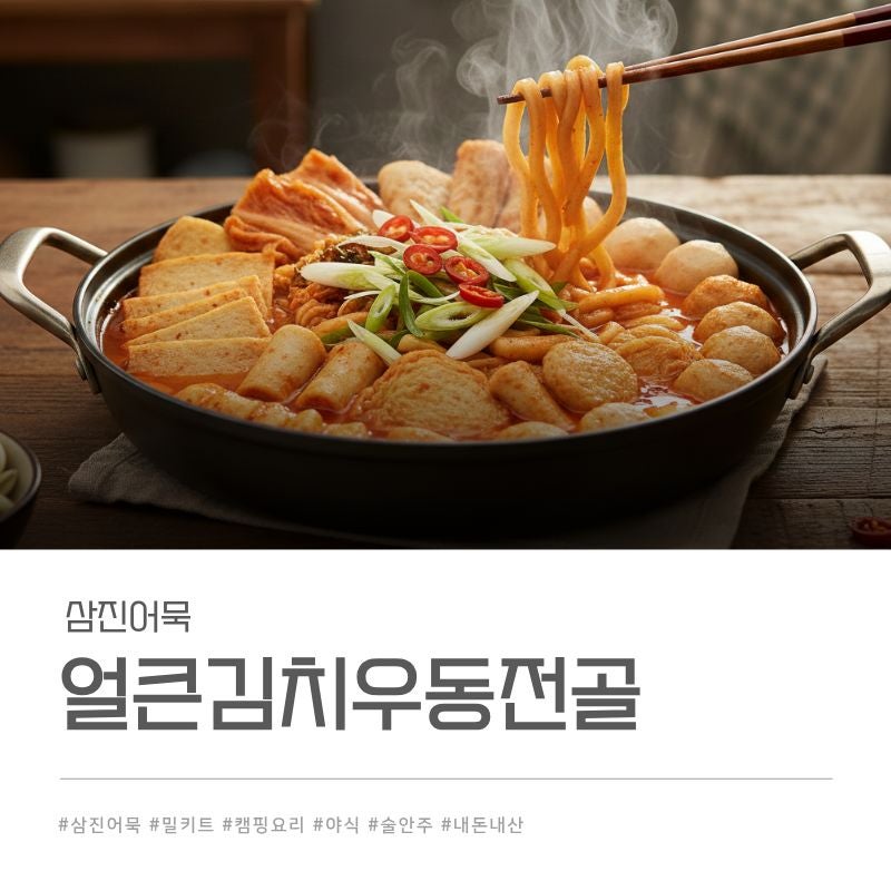 캠핑 요리 추천 : 삼진어묵 얼큰 김치우동 전골 밀키트 조리법, 후기(with. 김치전)