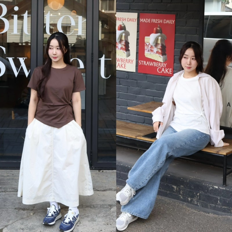 에잇세컨즈 매직슬림티셔츠 여성 반팔티 봄코디