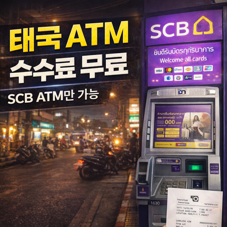 태국 ATM 수수료 무료 방법 <b>우리은행</b> 즉시출금 SCB ATM... 