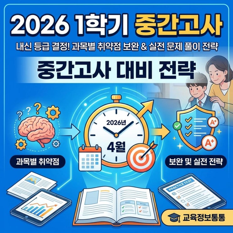  2026년 1학기 완벽한 중간고사 대비 전략 : 내신 등급 결정짓는 과목별 취약점 보완 및 실전 문제 풀이 비법