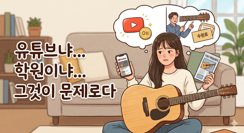 [ 통기타 입문 ] 유튜브 독학 vs 학원 레슨, 나에게 맞는 기타 학습법은? ( 장단점 완벽 비교 )