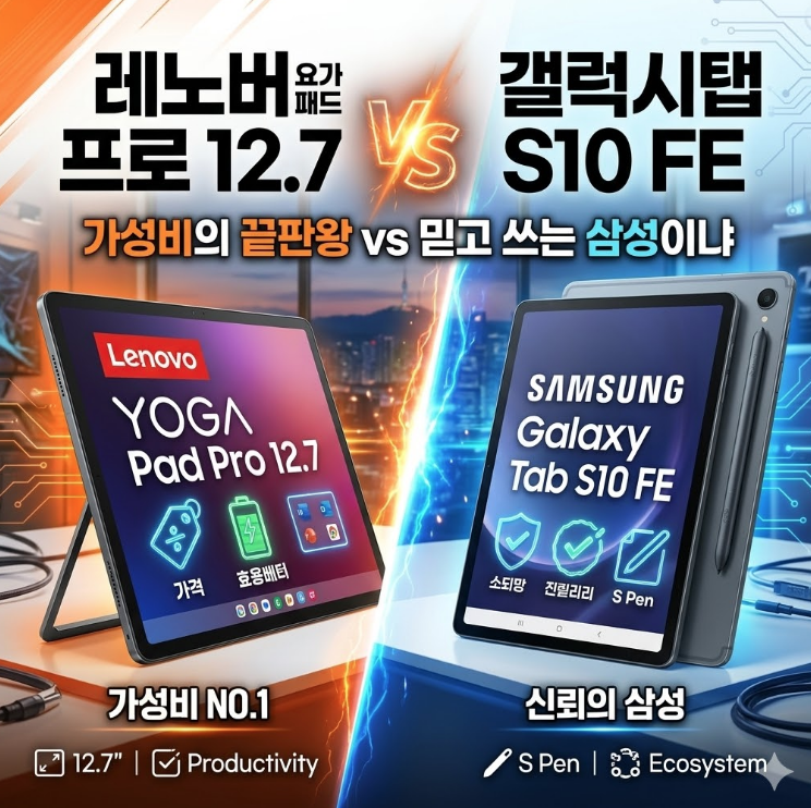 갤럭시탭보다 3배 저렴한 '레노버 요가패드 프로 12.7 vs 갤럭시탭 S10 FE'