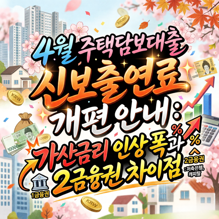  4월 주택담보대출 신보출연료 개편 안내: 가산금리 인상 폭과 2금융권 차이점