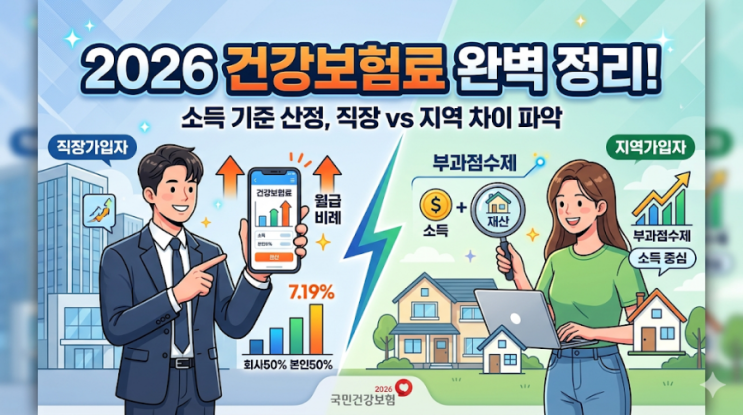 [2026 최신] 건강보험료 산정기준: 내 소득이면 얼마 낼까? (직장 vs 지역 완벽 비교)