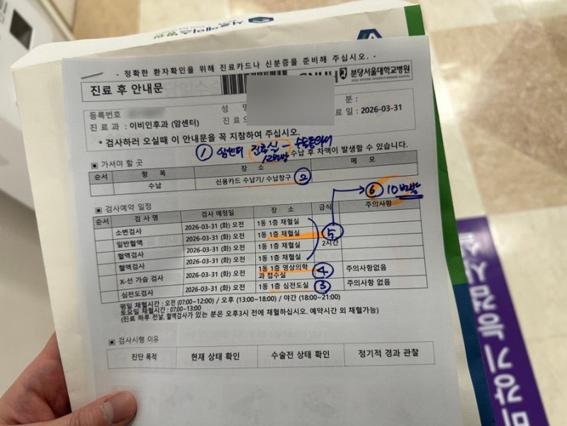 타석증 분당서울대병원 이비인후과 당일수술센터 수술 전 검사