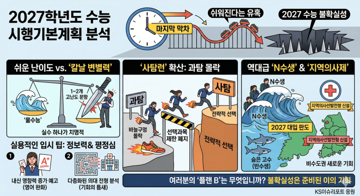  "2027 수능은 '막차' 전쟁? N수생 폭발과 사탐런, 생존 전략은?"