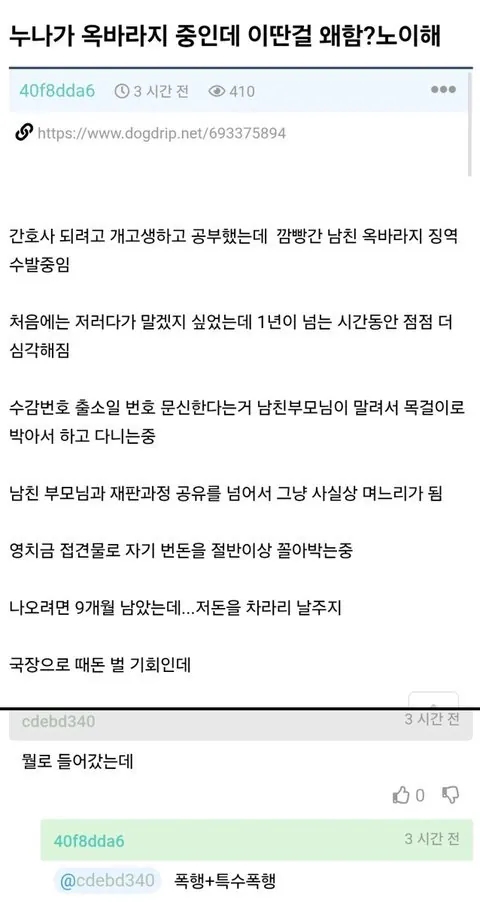  누나가 옥바라지 중인데 이딴걸 왜함? 노이해
