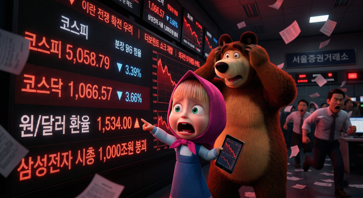  ️ 2026년 3월 31일(화) 국내 증시 마감 브리핑 | 코스피 5,000선 위협 · 환율 1,534원 · 삼성전자 시총 1,000조 붕괴
