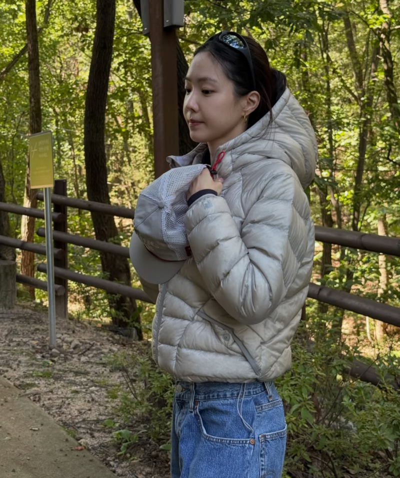 갑자기 추워진 날씨에 딱.. 손나은 휠라 경량패딩 사이즈 추천 착장정보