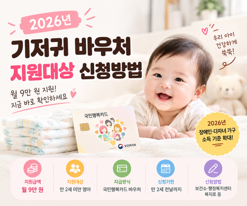 기저귀 바우처 언제까지 신청할까? 2026년 지원대상, 신청방법, 신청서류