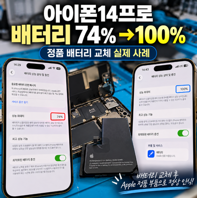 아이폰14프로 배터리 74%, 아직 더 써도 될까? 교체 후 달라진 상태