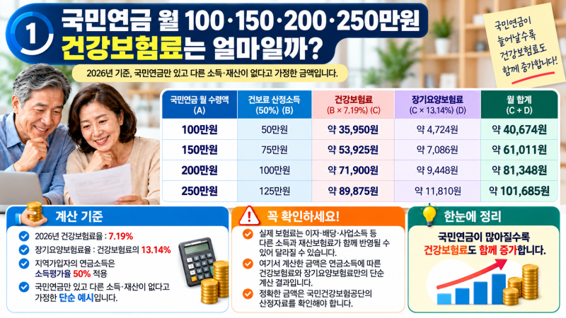 국민연금 월 100·150·200·250만원 받으면 건강보험료는 얼마일까?(2)