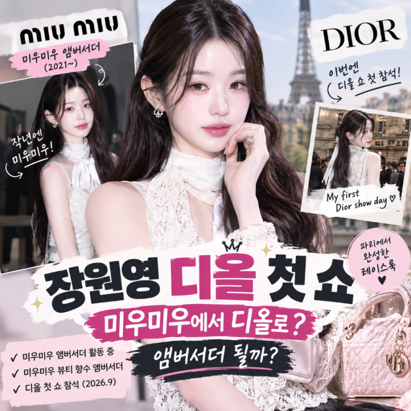 장원영, 미우미우에서 디올로? 첫 디올 쇼 참석이 화제된 이유