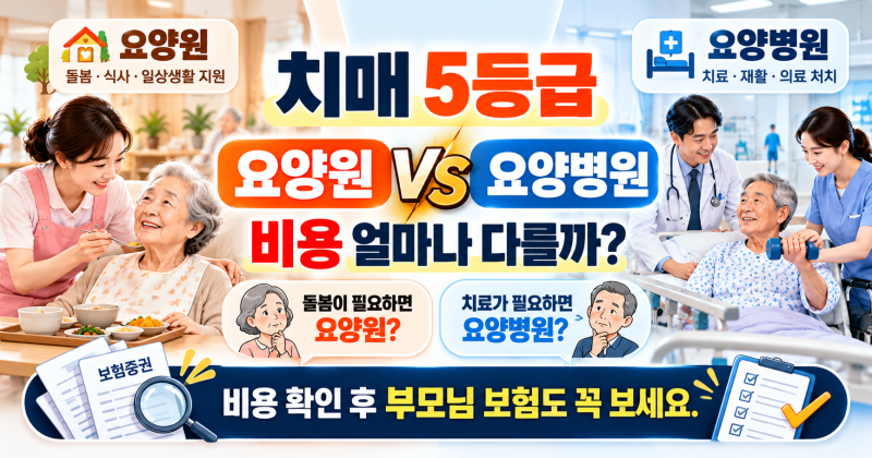 치매 5등급 요양원 요양병원 비용 차이 부모님 보험부터 꼭 보세요