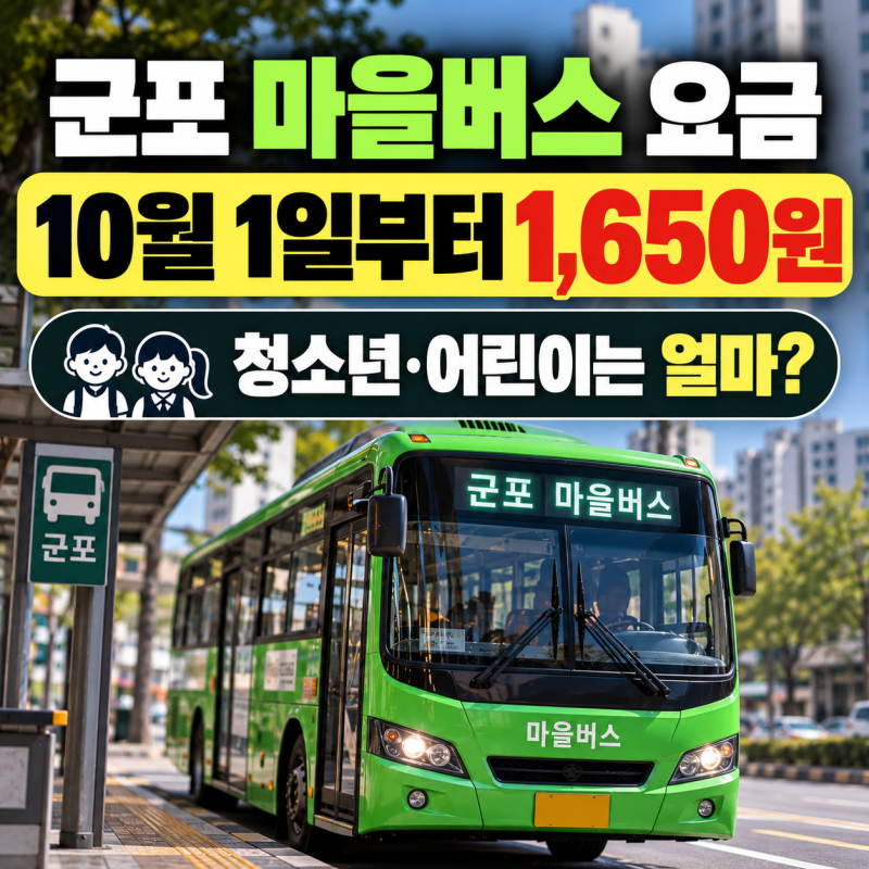 군포 마을버스 요금 10월 1일부터 1,650원…청소년·어린이는 얼마?