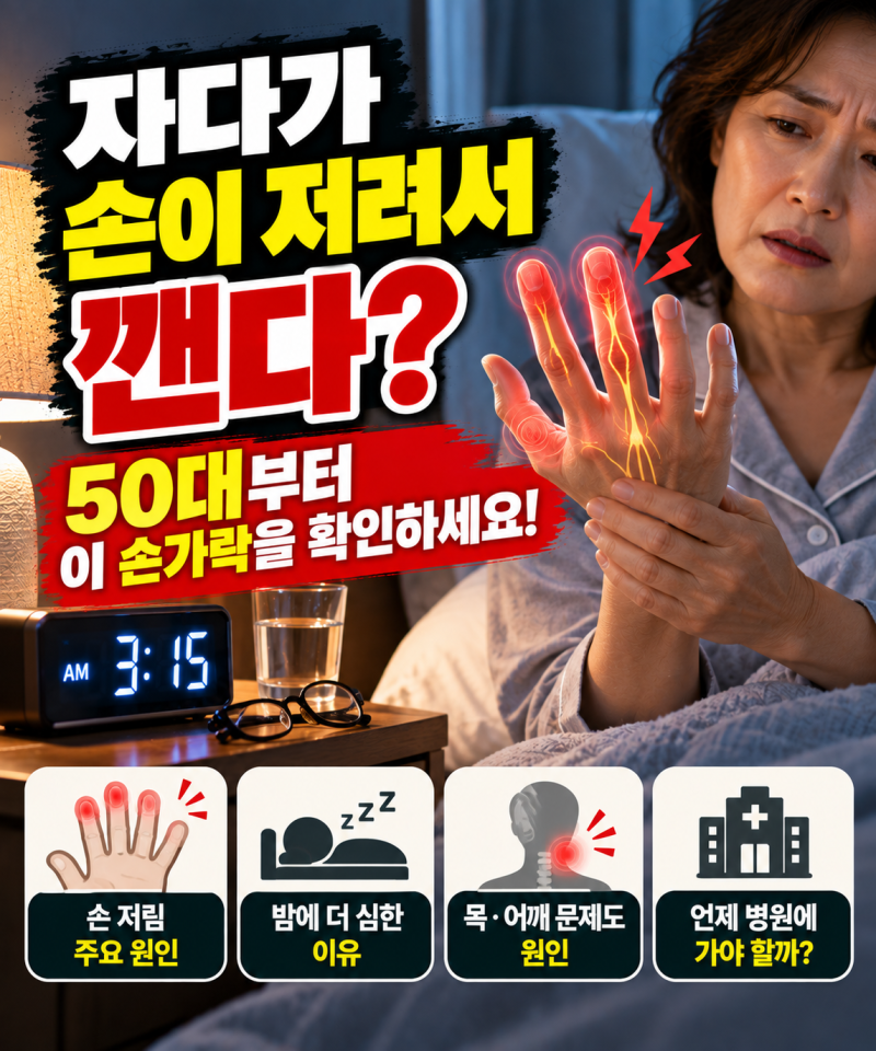 자다가 손이 저려서 깬다면? 50대 이후 밤마다 손이 저려 잠에서 깬다면 그냥 잠을 잘못 잔 걸....