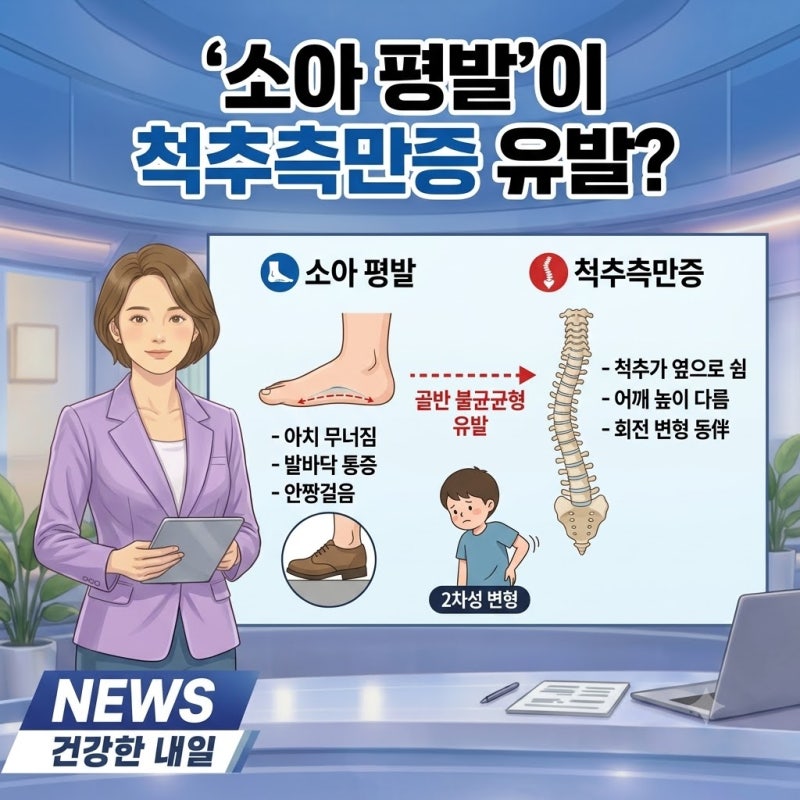 아이 발바닥 아치가 평평하다면? '소아 평발'이 척추측만증 유발하는 이유