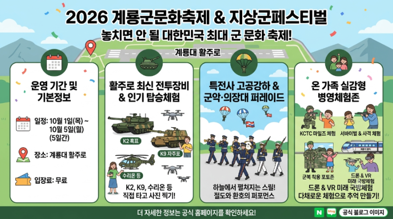 2026 계룡군문화축제 일정 총정리! 계룡대 지상군페스티벌 프로그램 및 주차 팁