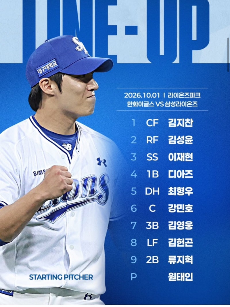 [KBO] 오늘 10/1 삼성 확정 라인업, 구자욱 시즌아웃 확정