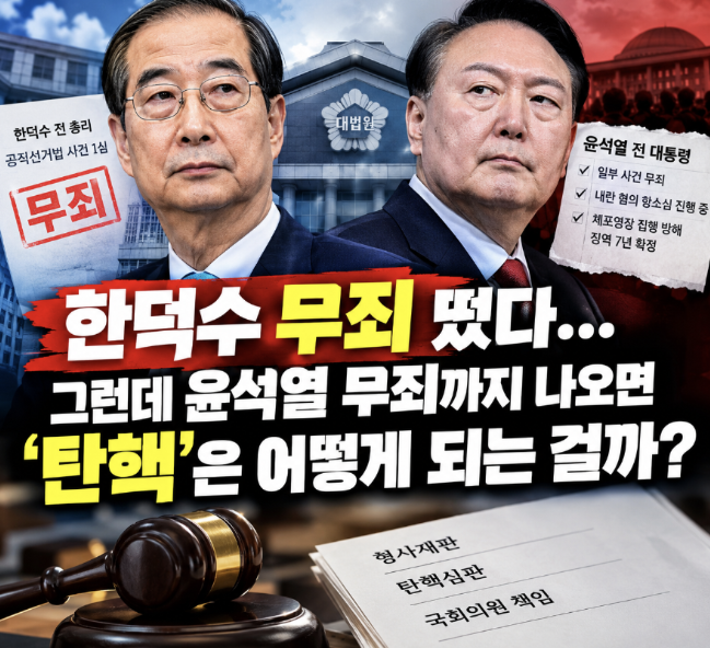 한덕수 무죄 떴다…그런데 윤석열 무죄까지 나오면 ‘탄핵’은 어떻게 되는 걸까?