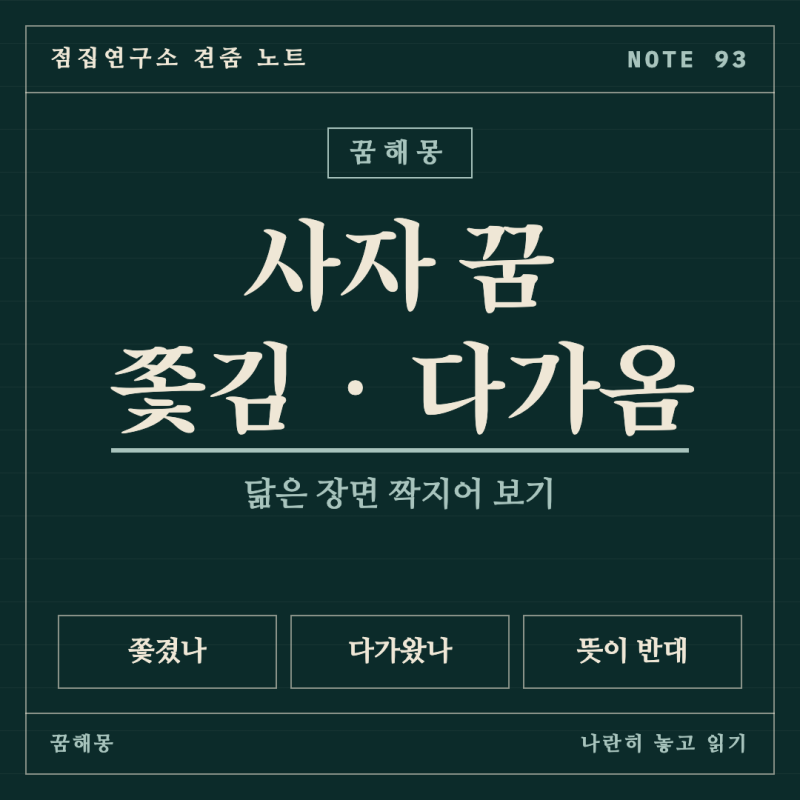 사자 꿈 해몽, 쫓기는 꿈과 다가오는 꿈을 나란히 놓고 견준 노트