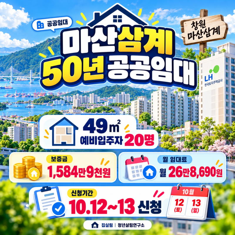 마산삼계 50년 공공임대 20명 모집｜49㎡ 보증금 1,584만원·월 26만원대, 10월 12~13일 신청