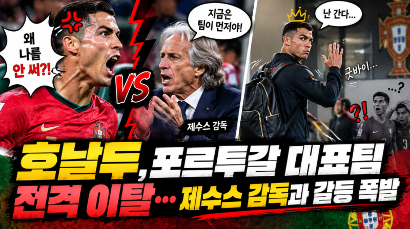 호날두, 포르투갈 대표팀 전격 이탈…제수스 감독과 갈등 폭발