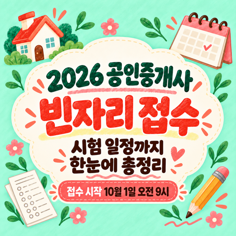 2026 공인중개사 시험 빈자리 접수 10월 1일 시작, 시간·신청방법·준비물 총정리