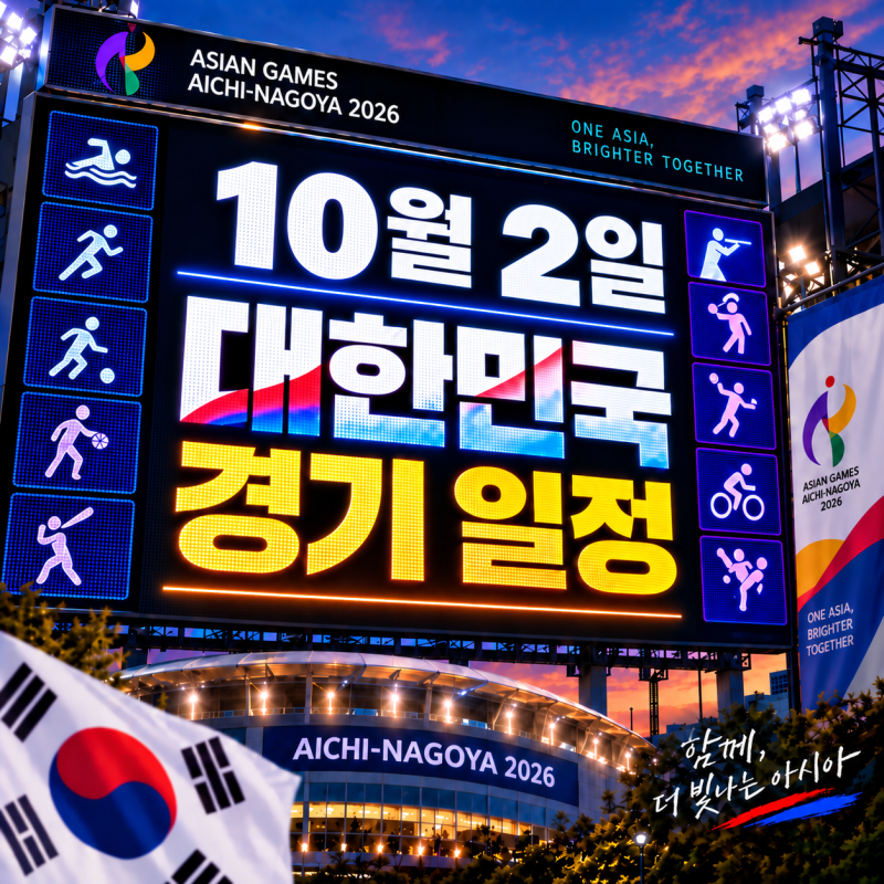 2026 아시안게임 10월 2일 한국 경기 일정 총정리