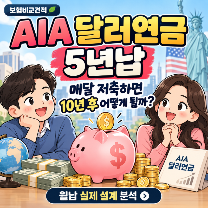 AIA 달러연금 5년납 실제 설계, 월납하면 10년 후 어떻게 될까?