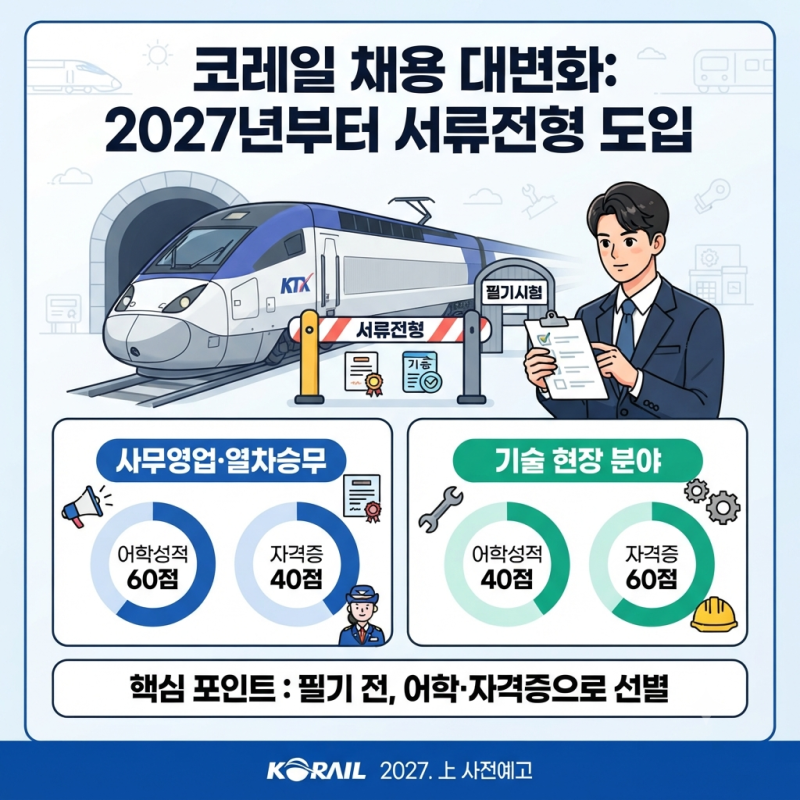 코레일 2027년 채용 바뀐다! 서류전형 도입에 NCS 준비생들 긴장