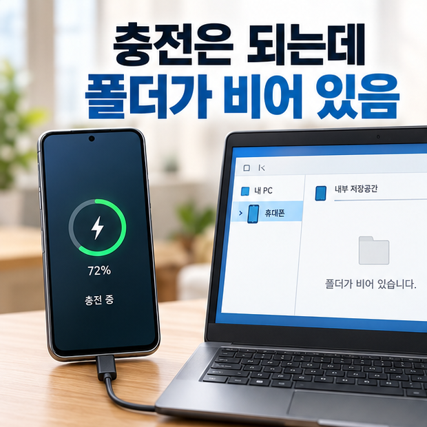 USB-C 파일 전송이 안 될 때, 케이블을 바꿔도 휴대폰 폴더가 비어 있다면