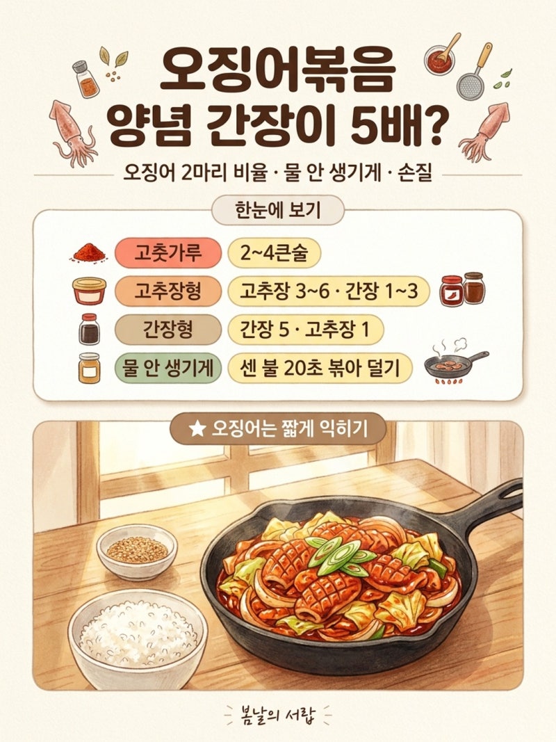 오징어볶음 데쳐서 볶아야 할까? 칼집 방향부터 달라요｜양념 비율·손질·냉동 오징어