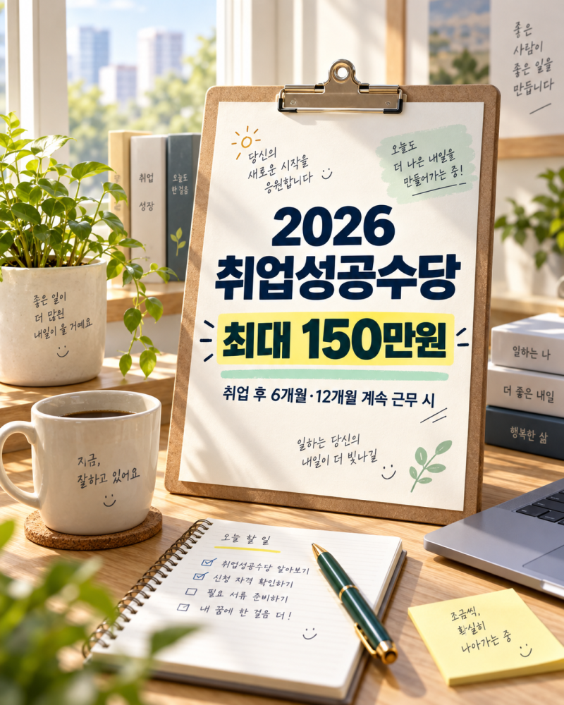 2026 취업성공수당 받을 수 있는 조건 ｜국민취업지원제도 취업 후 6개월·12개월, 최대 150만원....