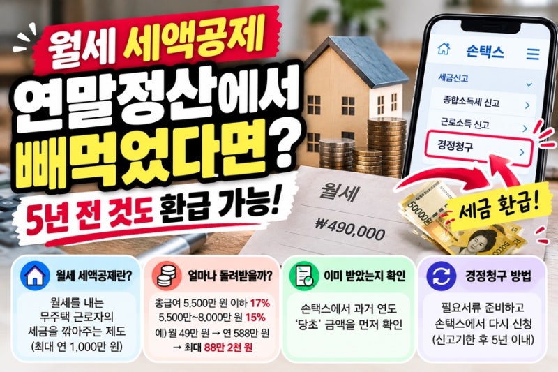 월세 냈는데 연말정산에서 빼먹었다면? 손택스로 월세 세액공제 환급받는 방법