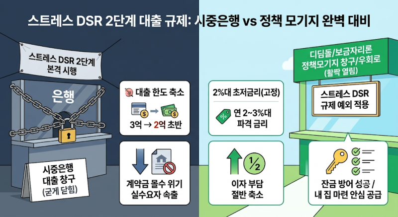 2026년 스트레스 DSR 2단계 피하는 법: 무주택자 연 2%대 고정금리 정책 모기지(디딤돌·보금자....