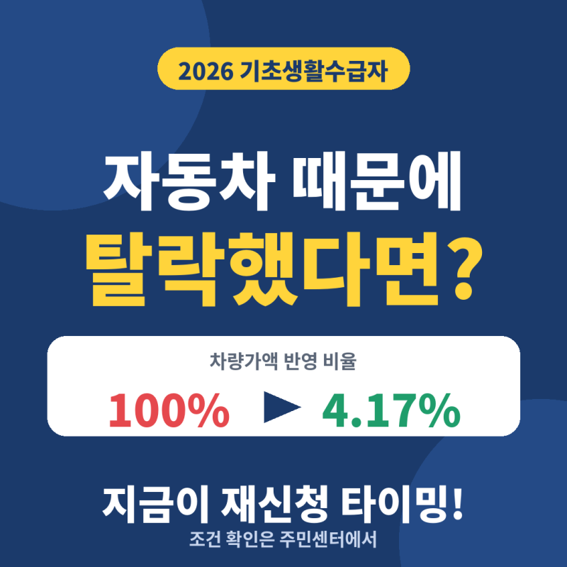 기초생활수급자 자동차 재산기준 완화, 차량가액 100%→4.17% 달라진 점 총정리