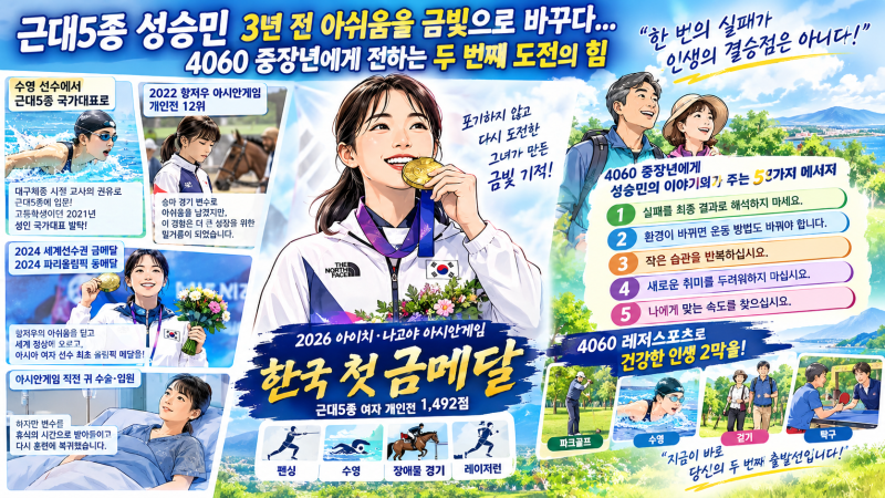 근대5종 성승민 3년 전 아쉬움을 금빛으로 바꾸다…4060 중장년에게 전하는 두 번째 도전의 힘