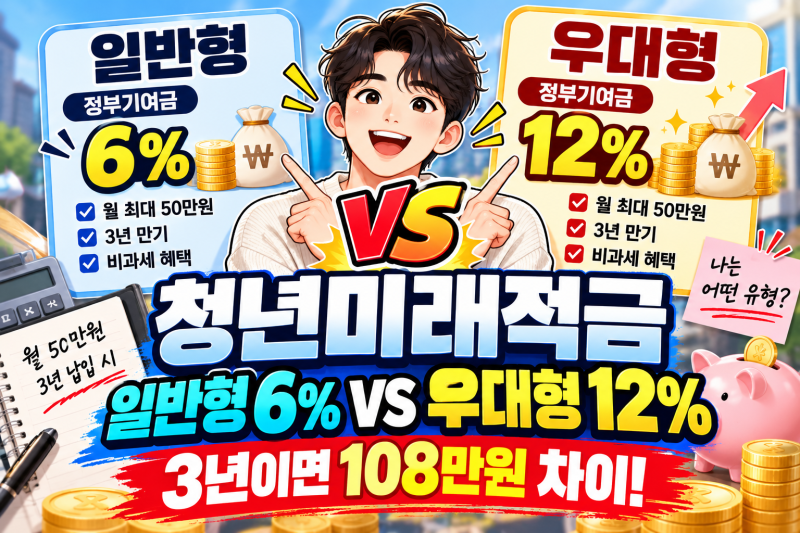 청년미래적금 일반형 우대형 차이｜정부기여금 6%·12% 얼마나 차이날까?