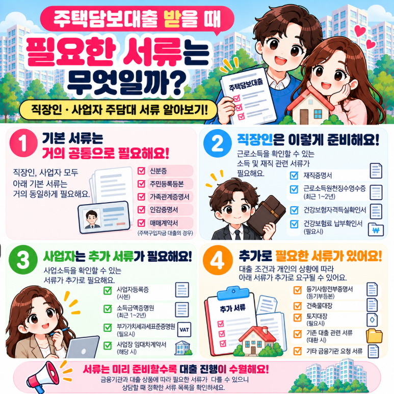 주택담보대출 받을 때 필요한 서류는 무엇일까? | 직장인·사업자 주담대 서류 알아보기