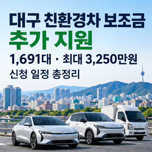 대구 친환경차 보조금 추가 지원! 1,691대·최대 3,250만원 신청 일정 총정리