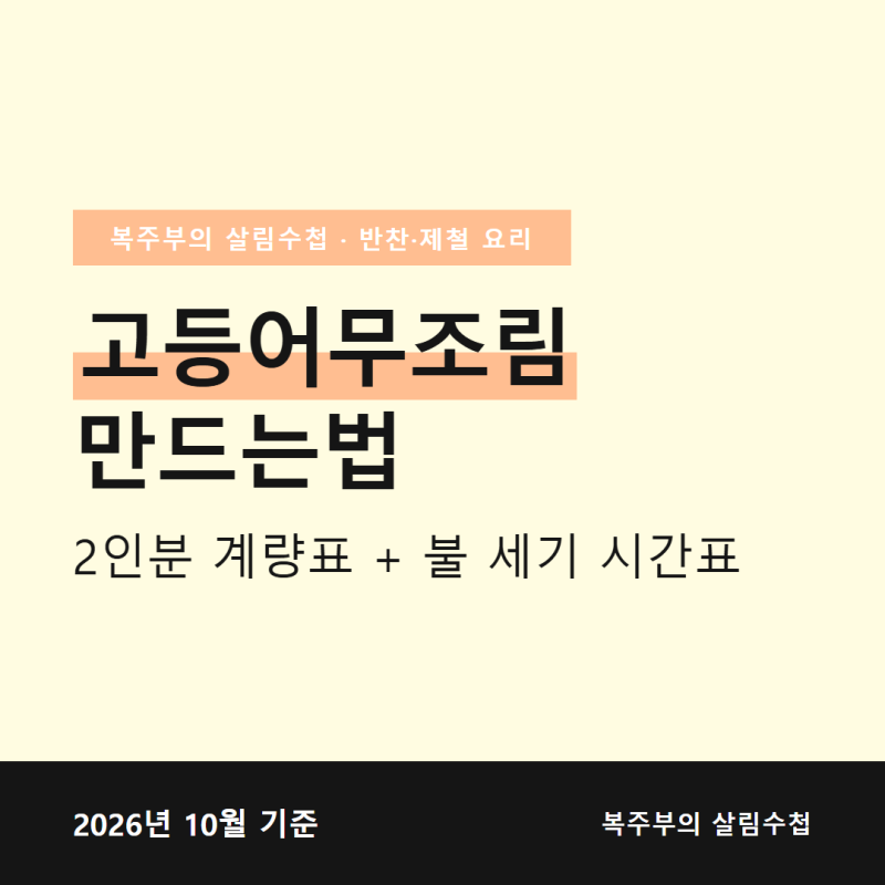 고등어무조림 만드는법, 2인분 계량과 불 세기별 시간표 정리