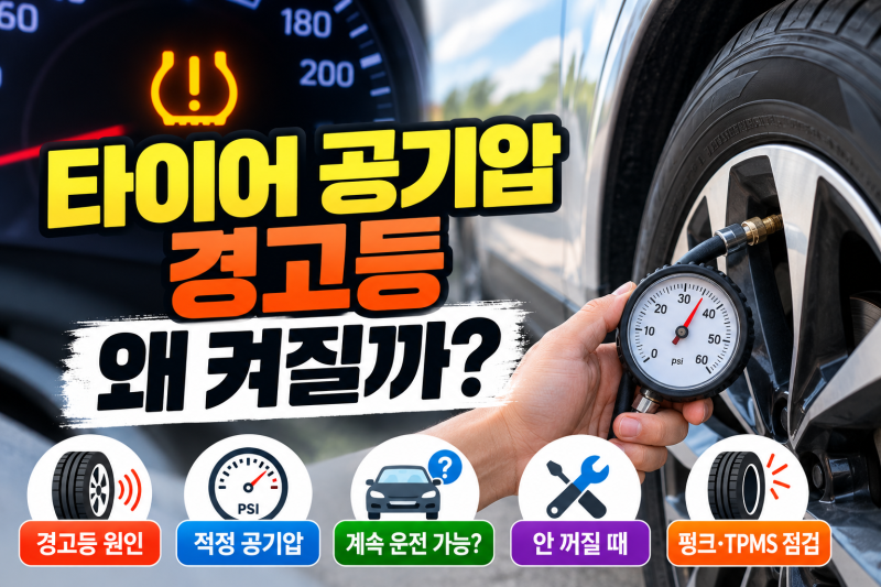 자동차 타이어 공기압 경고등 왜 켜질까?｜적정 공기압·주행·TPMS 점검 방법