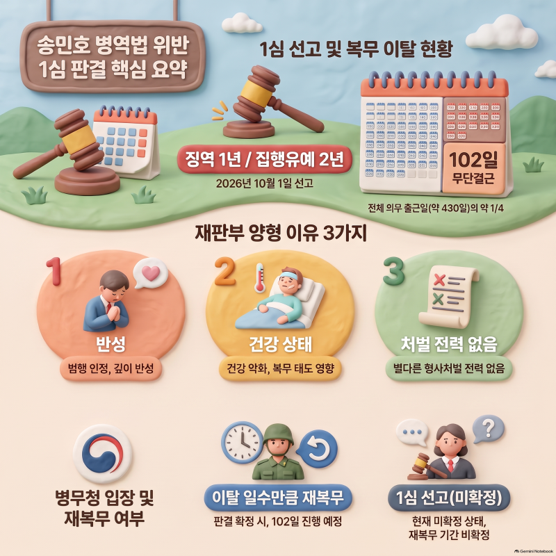 송민호 병역법 위반 1심 징역 1년 집행유예 2년, 재복무는 어떻게 될까